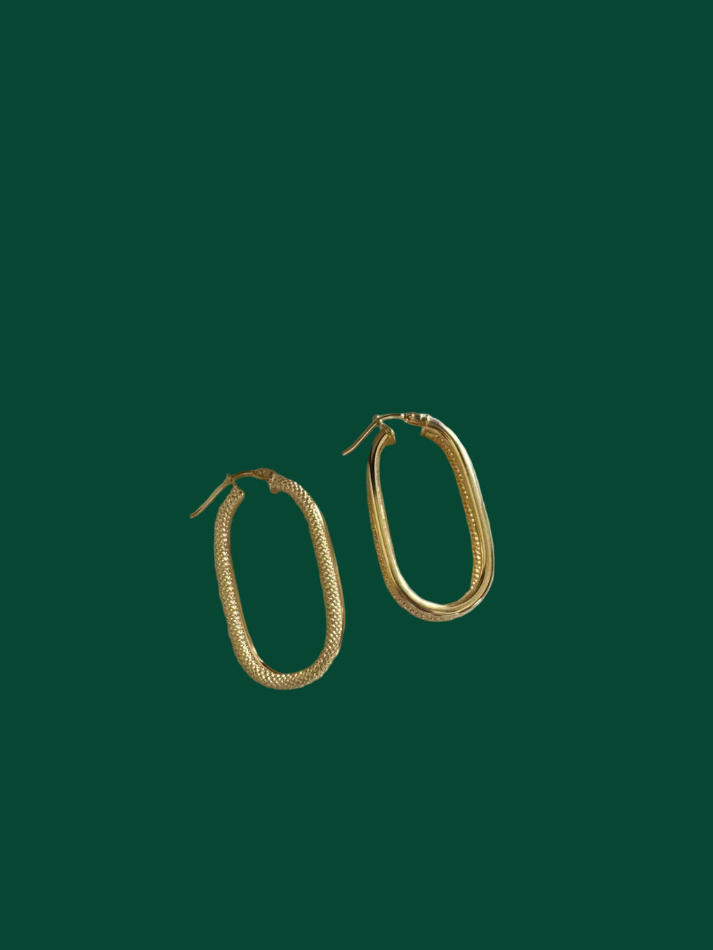 Gold Oval Hoop Earrings - Textured & Smooth Duo