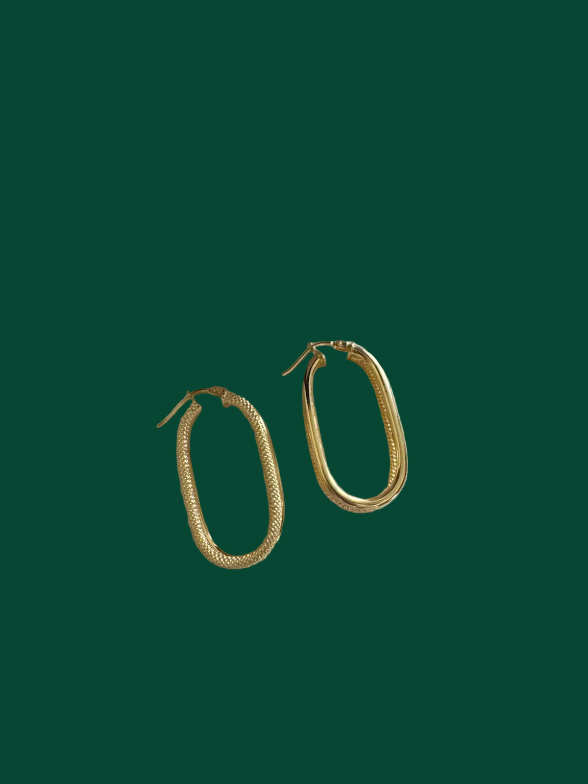 Gold Oval Hoop Earrings - Textured & Smooth Duo