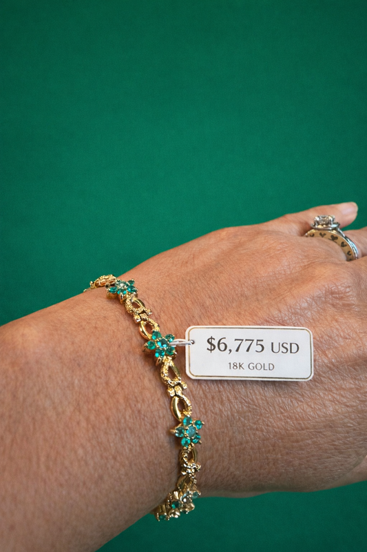 Gold and emerald  Flower Bracelet